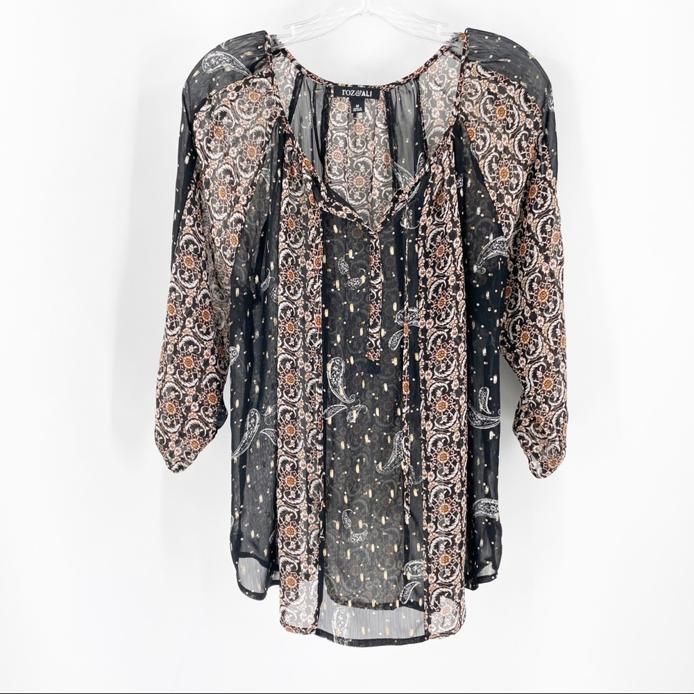 Roz & Ali Paisley Sheer Boho Peasant Blouse